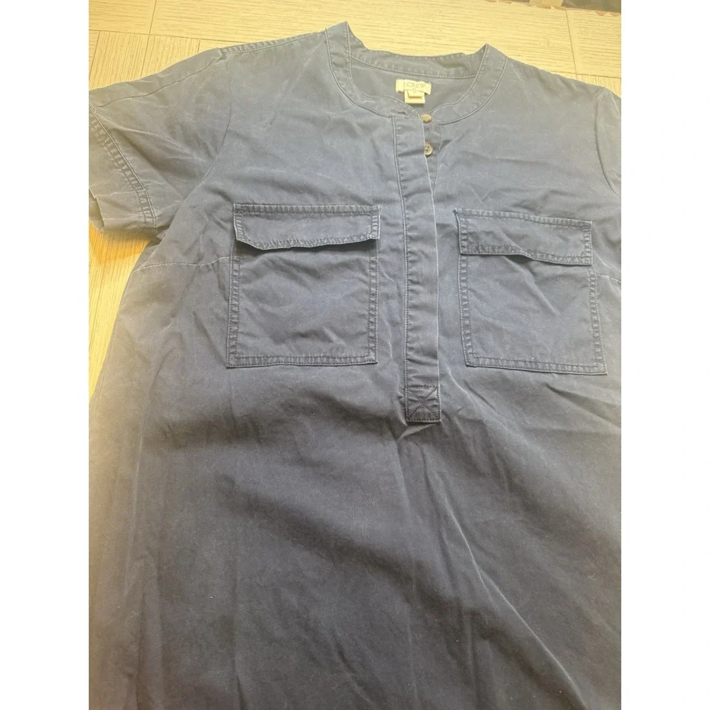 J. Crew Navy Shirt Dress W/ Pockets. 100% Cotton. Short Sleeve. Button FrontSz 8
